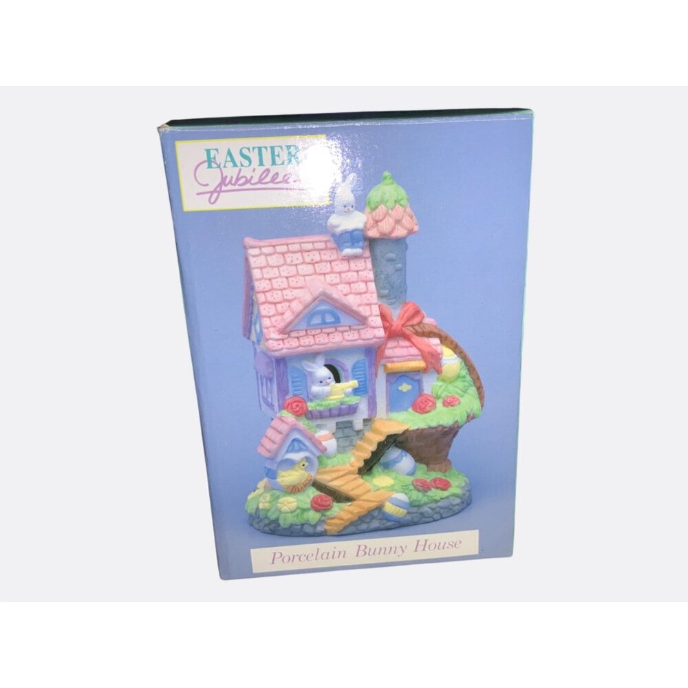 Easter Jubilee Porcelain Bunny House Figurine Hand-Painted Decoration